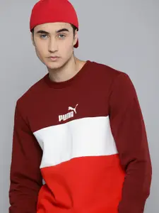 Puma Men Maroon & Orange Colourblocked Essential+ Crew Sweatshirt