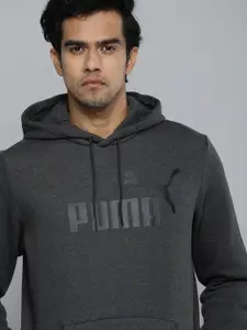 Puma Men Grey Essential Big Brand Logo Printed Hooded Sweatshirt