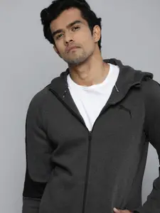 Puma Men Grey Solid Evostripe Core Full-Zip Slim Hooded Sporty Track Jacket