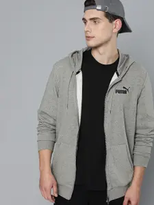 Puma Men Grey Logo Printed Front-Open Hooded Sustainable Sweatshirt