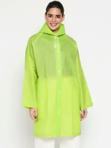 20Dresses Women Green Solid Comfort-Fit Knee-Length Rain Jacket