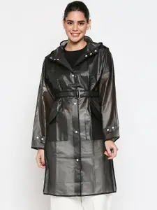 20Dresses Women Black Solid Comfort-Fit Knee-Length Rain Jacket