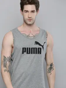 Puma Men Grey Brand Logo Printed Essential Pure Cotton T-shirt