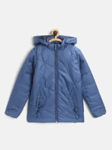 Monte Carlo Girls Blue Solid Quilted Jacket with Detachable Hood
