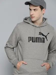 Puma Men Grey Melange Essential Big Logo Hooded Sweatshirt