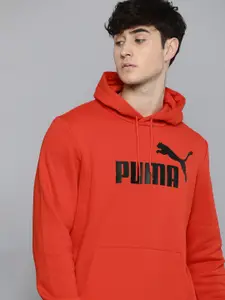 Puma Men Red & Black Essential Big Logo Printed Hooded Sweatshirt