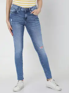 Vero Moda Women Blue Skinny Fit Slash Knee Heavy Fade Stretchable Jeans