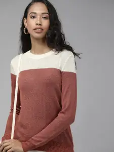 Vero Moda Women Beige & Brown Colourblocked Pullover Sweater