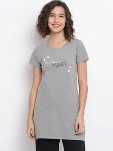Duchess Women Grey & White Printed Lounge T-shirt