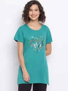 Duchess Women Green & White Printed Lounge T-Shirt