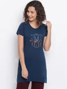 Duchess Women Blue & Gold-Coloured Printed Lounge T-Shirt