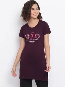 Duchess Women Burgundy & Pink Printed Lounge T-shirt