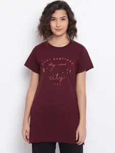 Duchess Women Maroon & Yellow Printed Lounge T-Shirt