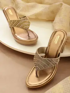 Anouk Women Gold-Toned Embellished Ethnic Block Sandals