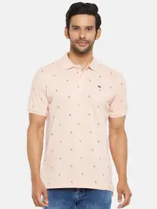 People Men Peach-Coloured Polo Collar Cotton T-shirt