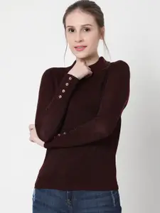 Vero Moda Women Burgundy Shimmer Effect Pullover Sweater