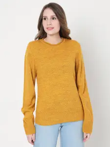 Vero Moda Women Mustard Yellow Self Design Knit Pullover