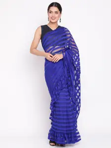 Ahalyaa Blue & Black Striped Net Ready to wear Saree