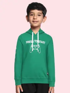 Killer Boys Green Printed Pure Cotton Hooded Sweatshirt