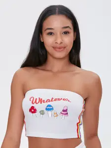 FOREVER 21 White & Red Printed Tube Crop Top
