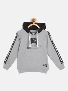 Killer Boys Grey & Black Printed Hooded Sweatshirt