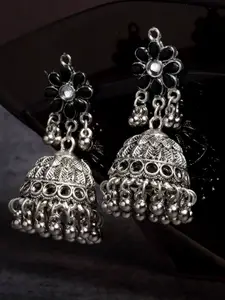 KARATCART Silver-Toned Contemporary Jhumkas Earrings