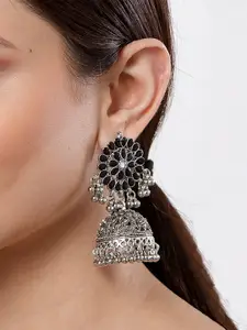 KARATCART Silver-Toned Contemporary Jhumkas Earrings