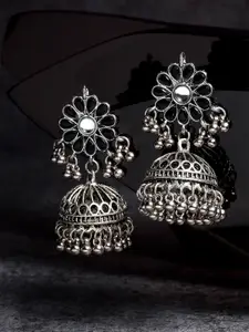 KARATCART Silver-Toned Contemporary Jhumkas Earrings