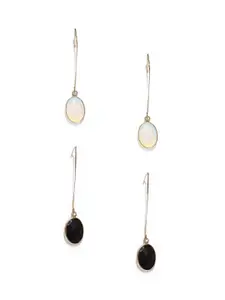Blisscovered Set of 2 Gold-Toned & Black Contemporary Drop Earrings
