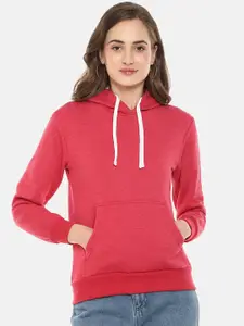 Campus Sutra Women Pink Solid Hooded Sweatshirt