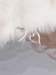 Bellofox Silver-Toned Heart Shaped Studs Earrings