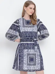 Oxolloxo Blue Ethnic Motifs Satin Dress