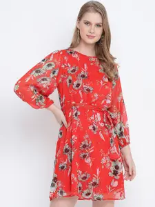 Oxolloxo Red & Brown Floral Satin Dress