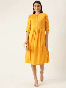 Ethnovog Mustard Yellow Made To Measure Fit  Flare Dress