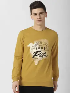 Peter England Casuals Men Mustard Yellow Printed Cotton Sweatshirt