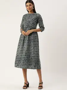 Ethnovog Grey Printed Midi Dress