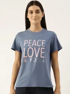 Enamor Women Navy Blue Printed Antimicrobial Yoga T-shirt