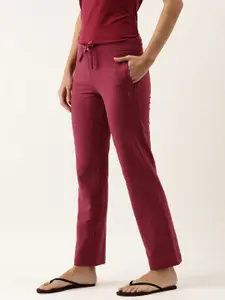 Enamor E014 Mid-Rise Straight Leg Lounge Pants for Women with Drawstring & Zipper Pockets