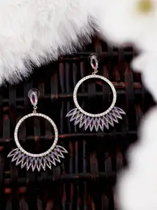 Bellofox Purple & Silver-Toned Contemporary Drop Earrings