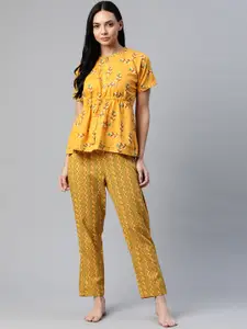 Laado - Pamper Yourself Women Yellow Printed Pure Cotton Night Suit