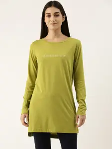 Enamor Womens Lime Green Essential Long Sleeve Cotton Tunic Tee