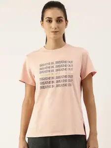 Enamor Women Pink Printed Antimicrobial Yoga T-shirt