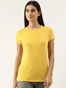 Enamor Women Yellow Slim Fit Outdoor T-shirt
