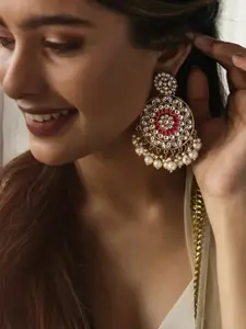 Fida Red & Gold-Toned Contemporary Drop Earrings