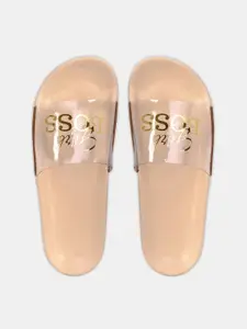 FREECO Women Beige Printed Sliders