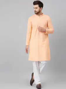 See Designs Men Peach-Coloured Thread Work Kurta