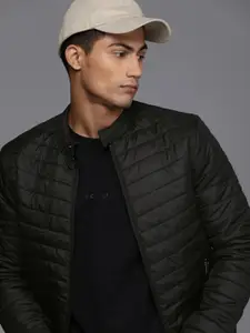 WROGN Men Black Striped Quilted Jacket