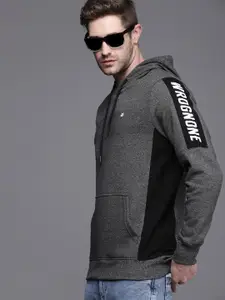 WROGN Men Grey & Black Hooded Sweatshirt