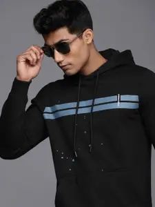 WROGN Men Black Striped Slim Fit Hooded Sweatshirt