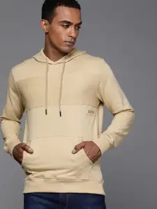 WROGN Men Beige Self Design Detail Hooded Pullover Sweatshirt